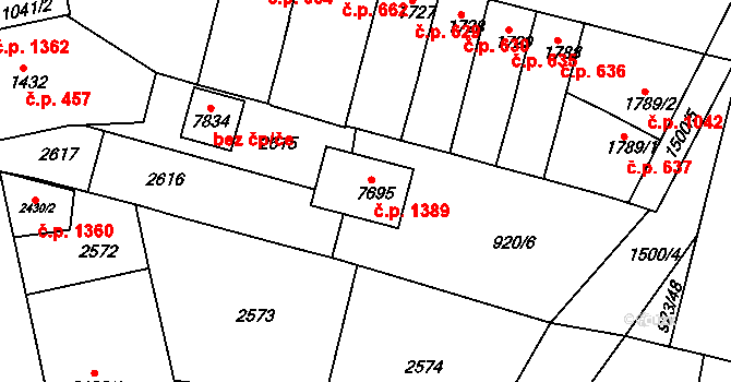 Horka-Domky 1389, Třebíč na parcele st. 7695 v KÚ Třebíč, Katastrální mapa