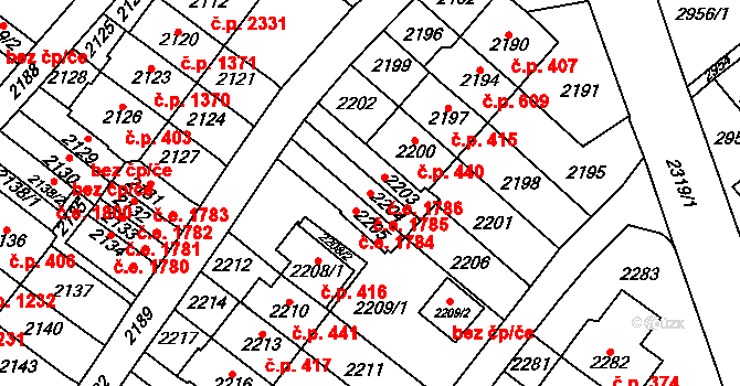 Most 1785 na parcele st. 2204 v KÚ Most II, Katastrální mapa