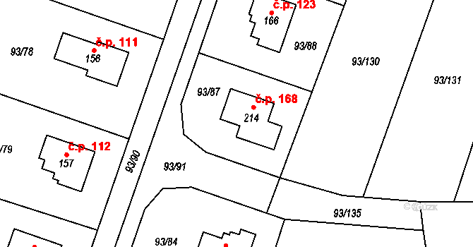 Hoděšovice 168, Býšť na parcele st. 214 v KÚ Hoděšovice, Katastrální mapa