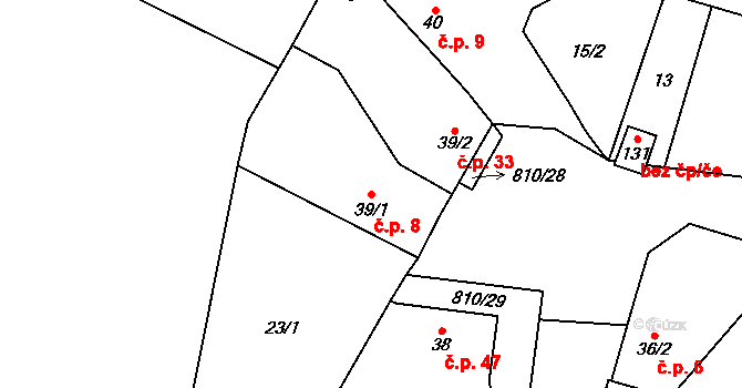 Holešovice 8, Chroustovice na parcele st. 39/1 v KÚ Holešovice u Chroustovic, Katastrální mapa