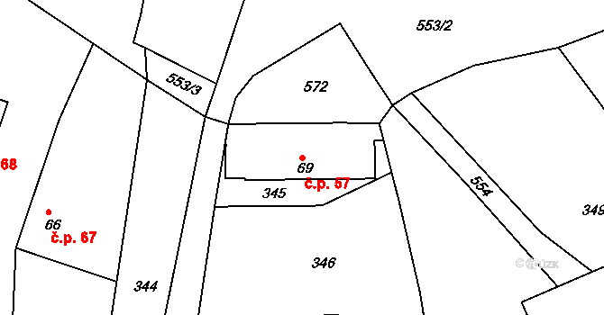 Slavkovice 57, Vyžice na parcele st. 69 v KÚ Vyžice, Katastrální mapa