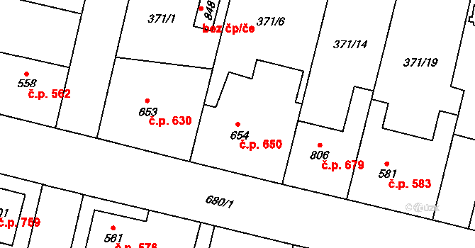 Slatiňany 650 na parcele st. 654 v KÚ Slatiňany, Katastrální mapa
