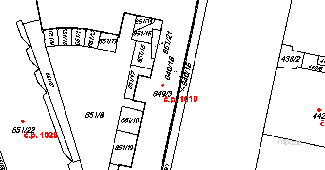 Štýřice 1010, Brno na parcele st. 649/3 v KÚ Štýřice, Katastrální mapa