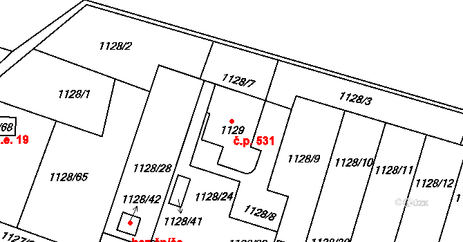 Protivín 531 na parcele st. 1129 v KÚ Protivín, Katastrální mapa