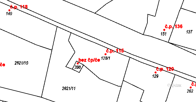 Ledce 115 na parcele st. 128/1 v KÚ Ledce u Plzně, Katastrální mapa
