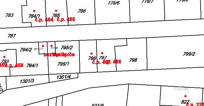 Líně 456 na parcele st. 797 v KÚ Líně, Katastrální mapa
