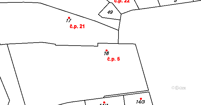 Ostromeč 5, Velký Malahov na parcele st. 16 v KÚ Ostromeč, Katastrální mapa