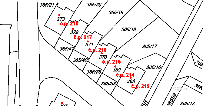 Hrádek 215 na parcele st. 370 v KÚ Hrádek u Rokycan, Katastrální mapa
