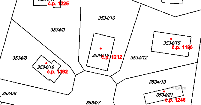 Řevnice 1212 na parcele st. 3534/19 v KÚ Řevnice, Katastrální mapa