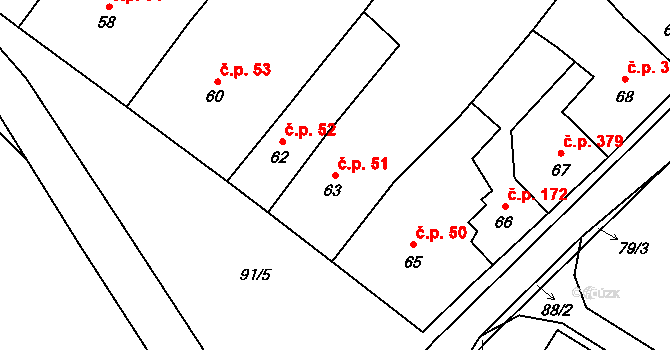 Loštice 51 na parcele st. 63 v KÚ Loštice, Katastrální mapa