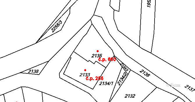 Loštice 660 na parcele st. 2135 v KÚ Loštice, Katastrální mapa