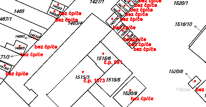 Maloměřice 991, Brno na parcele st. 1515/6 v KÚ Maloměřice, Katastrální mapa