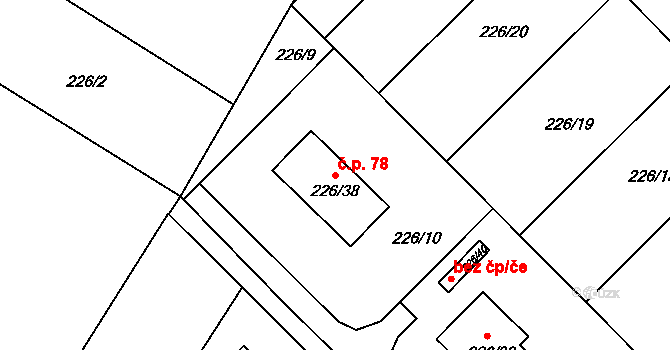 Břuchotín 78, Křelov-Břuchotín na parcele st. 226/38 v KÚ Břuchotín, Katastrální mapa