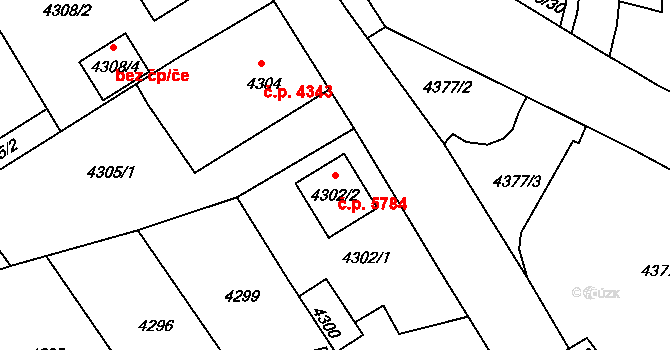 Chomutov 5784 na parcele st. 4302/2 v KÚ Chomutov II, Katastrální mapa