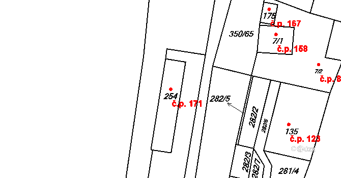 Hřensko 171 na parcele st. 254 v KÚ Hřensko, Katastrální mapa