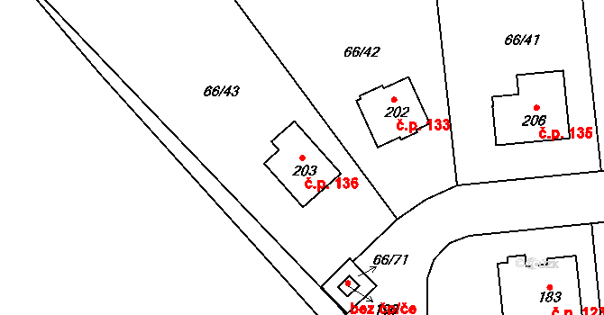 Máslovice 136 na parcele st. 203 v KÚ Máslovice, Katastrální mapa