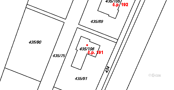 Kratonohy 191 na parcele st. 435/106 v KÚ Kratonohy, Katastrální mapa