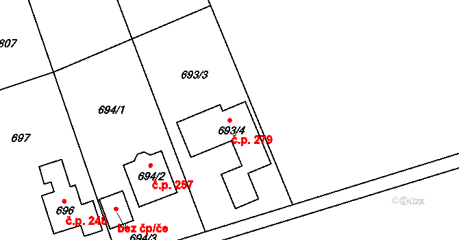 Přerov VII-Čekyně 279, Přerov na parcele st. 693/4 v KÚ Čekyně, Katastrální mapa
