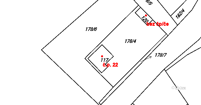 Svinná 22, Skuhrov nad Bělou na parcele st. 117 v KÚ Svinná u Brocné, Katastrální mapa