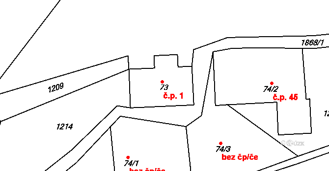 Rozkoš 1, Kounov na parcele st. 73 v KÚ Kounov u Dobrušky, Katastrální mapa