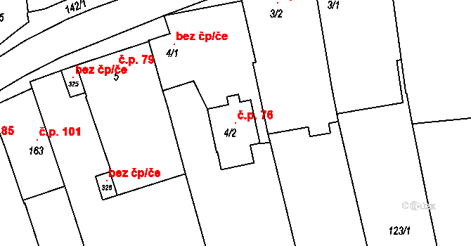 Ločenice 76 na parcele st. 4/2 v KÚ Ločenice, Katastrální mapa