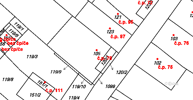 Hlinsko pod Hostýnem 78, Bystřice pod Hostýnem na parcele st. 105 v KÚ Hlinsko pod Hostýnem, Katastrální mapa