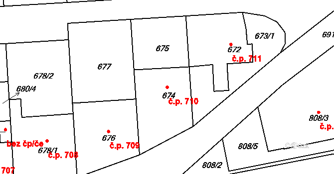Moravský Krumlov 710 na parcele st. 674 v KÚ Moravský Krumlov, Katastrální mapa