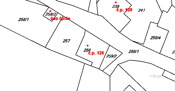 Černotín 126 na parcele st. 256 v KÚ Černotín, Katastrální mapa