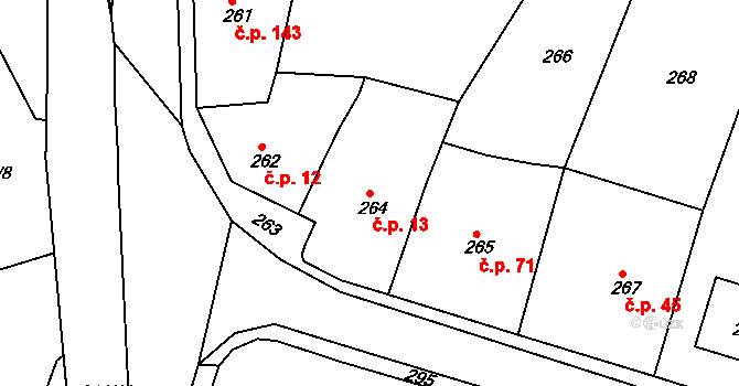 Dalovice 13 na parcele st. 264 v KÚ Dalovice, Katastrální mapa