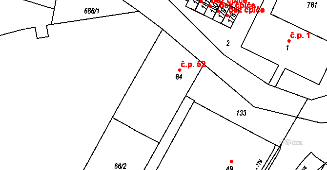 Krahulčí 52 na parcele st. 64 v KÚ Krahulčí u Telče, Katastrální mapa