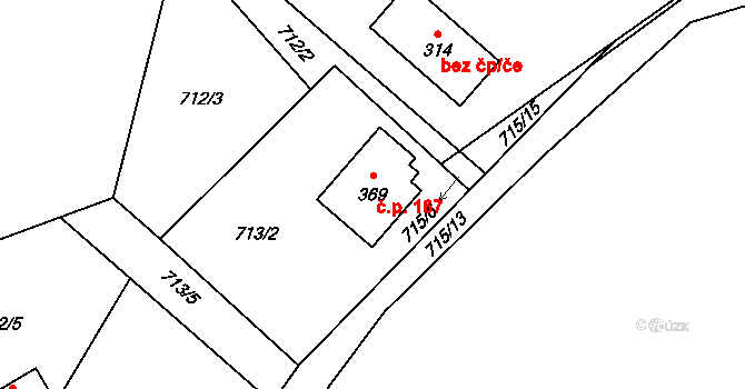 Guty 167, Třinec na parcele st. 369 v KÚ Guty, Katastrální mapa