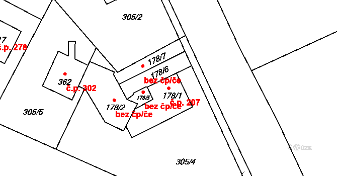 Braškov 207 na parcele st. 178/1 v KÚ Braškov, Katastrální mapa