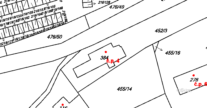 Husinec 4 na parcele st. 384 v KÚ Husinec u Řeže, Katastrální mapa