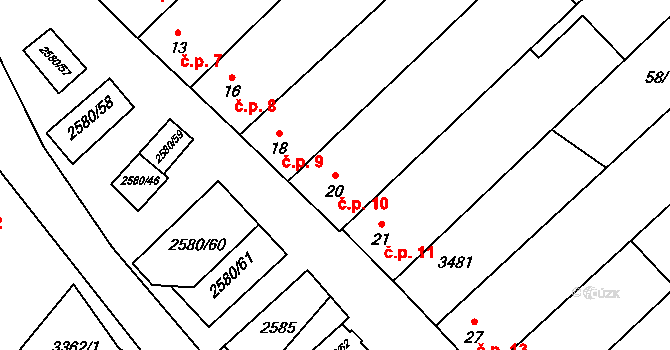 Kuželov 10 na parcele st. 20 v KÚ Kuželov, Katastrální mapa