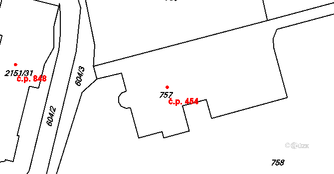Ždánice 454 na parcele st. 757 v KÚ Ždánice, Katastrální mapa