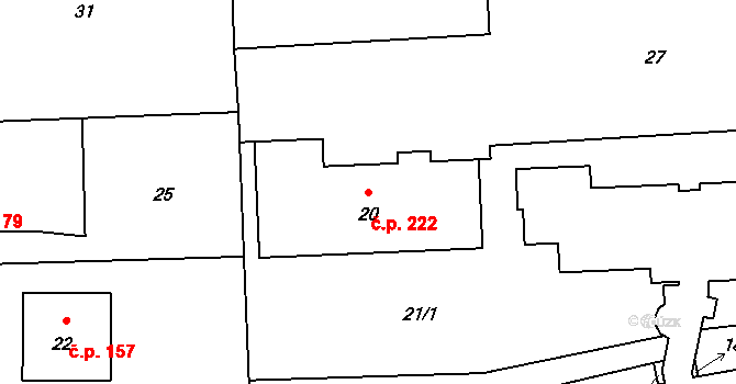 Hnojník 222 na parcele st. 20 v KÚ Hnojník, Katastrální mapa