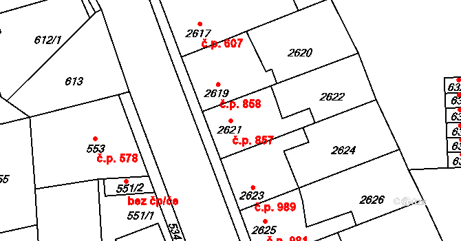 Kročehlavy 857, Kladno na parcele st. 2621 v KÚ Kročehlavy, Katastrální mapa