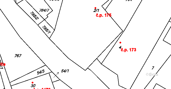 Ládví 175, Kamenice na parcele st. 2/1 v KÚ Ládví, Katastrální mapa