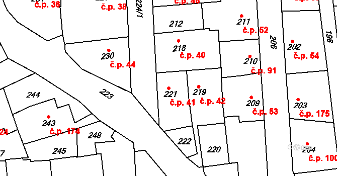Švermov 41, Kladno na parcele st. 221 v KÚ Motyčín, Katastrální mapa