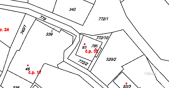 Javorník 32, Proseč pod Ještědem na parcele st. 93 v KÚ Javorník u Českého Dubu, Katastrální mapa