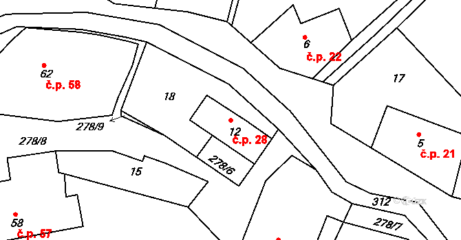 Libchyně 28 na parcele st. 12 v KÚ Libchyně, Katastrální mapa