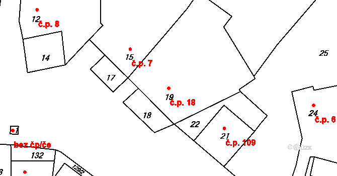 Horní Lhota 18, Blansko na parcele st. 19 v KÚ Horní Lhota u Blanska, Katastrální mapa