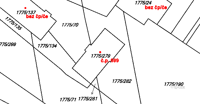 Kosmonosy 699 na parcele st. 1775/279 v KÚ Kosmonosy, Katastrální mapa