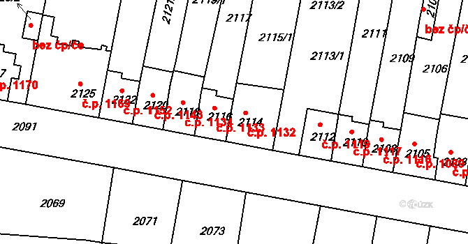 Tachov 1132 na parcele st. 2114 v KÚ Tachov, Katastrální mapa
