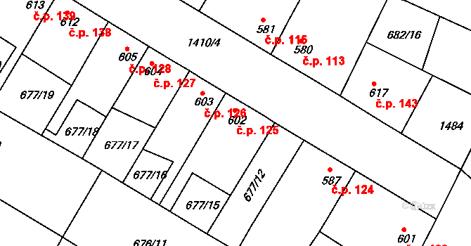 Chlumec nad Cidlinou III 125, Chlumec nad Cidlinou na parcele st. 602 v KÚ Chlumec nad Cidlinou, Katastrální mapa