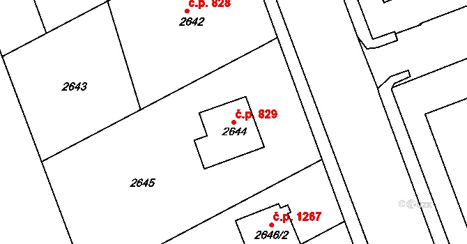 Hulín 829 na parcele st. 2644 v KÚ Hulín, Katastrální mapa