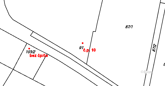 Milíčeves 10, Slatiny na parcele st. 91 v KÚ Milíčeves, Katastrální mapa