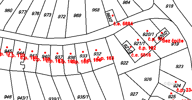 Střekov 163, Ústí nad Labem na parcele st. 932 v KÚ Střekov, Katastrální mapa