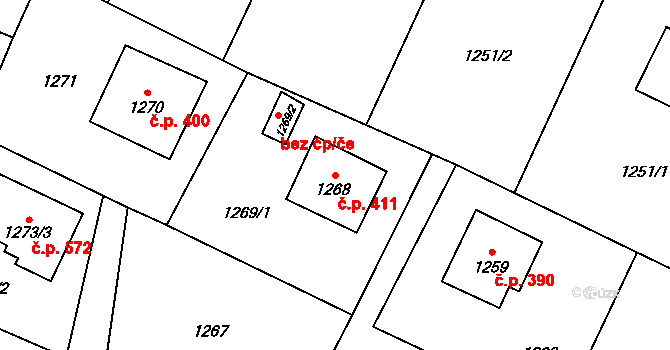 Petrovice u Karviné 411 na parcele st. 1268 v KÚ Petrovice u Karviné, Katastrální mapa