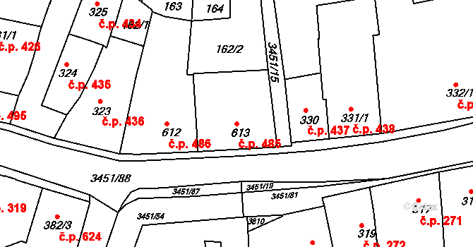 Lysá nad Labem 485 na parcele st. 613 v KÚ Lysá nad Labem, Katastrální mapa